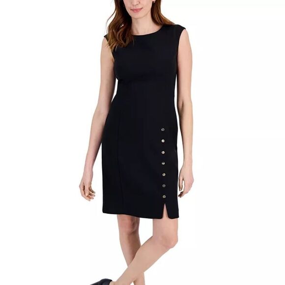 KASPER Round-Neck Sleeves Rivet-Trim Dress,‎ PINK PERFECTION NWT 10P Nwt - Picture 2 of 8